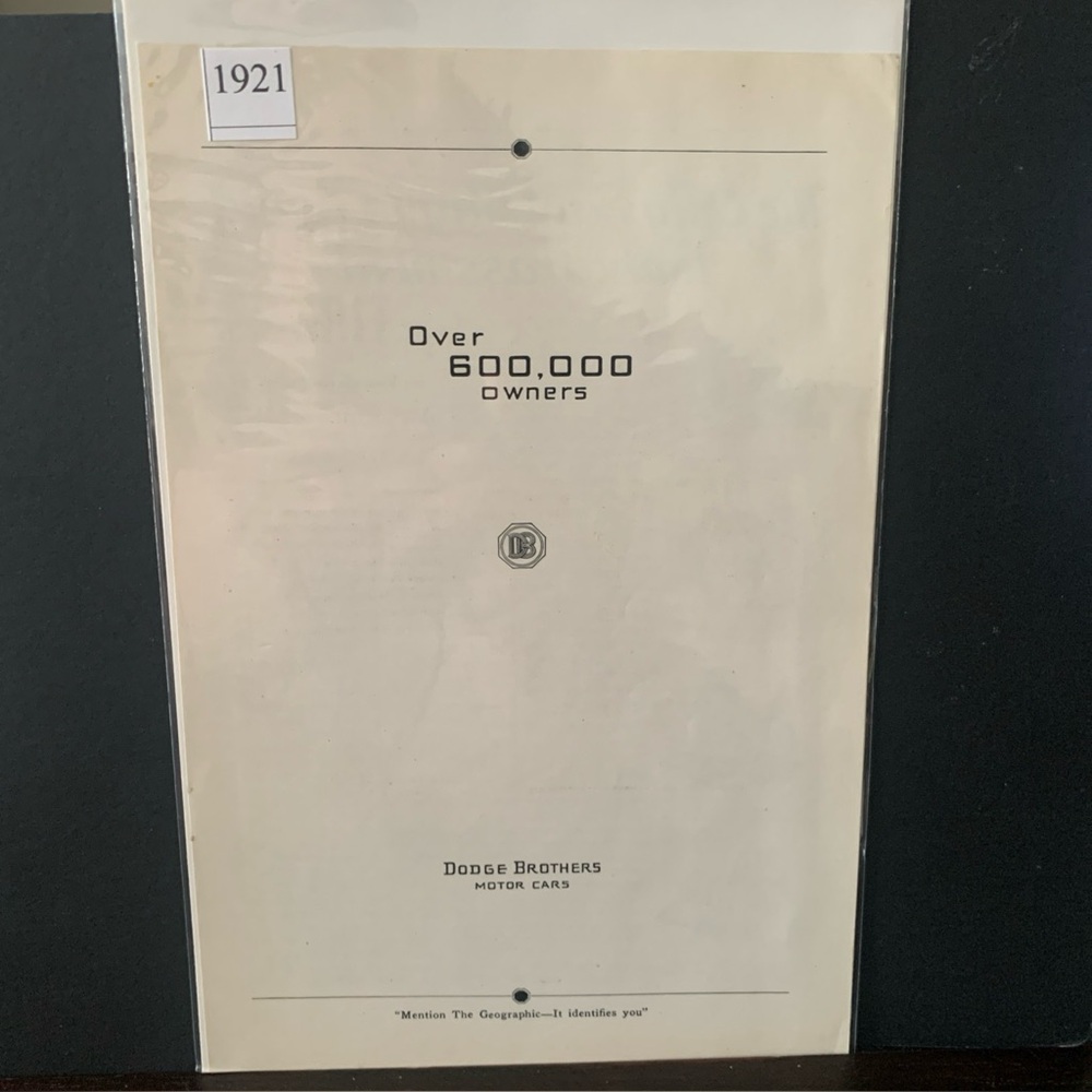Vintage 1921 Dodge Brothers Over 600,000 Owners Ad Advertisement